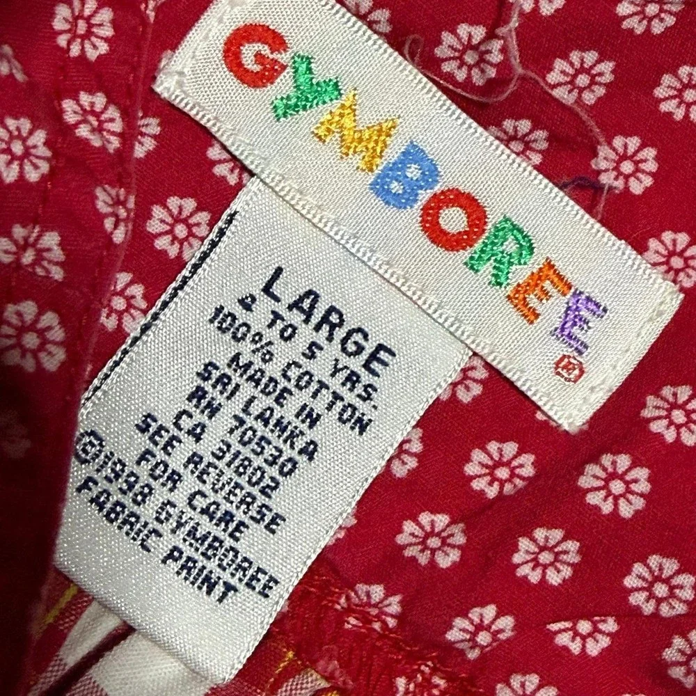 Vintage Gymboree Girls Large 4-5 Red Plaid Apple Jumper Dress Cottagecore